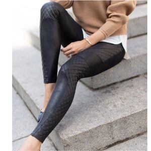 SPANX Faux Leather Quilted Shapewear Leggings- Very Black